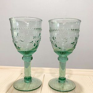 Green Glass Goblet Cups